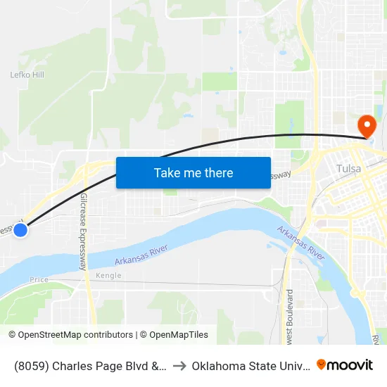 (8059) Charles Page Blvd & 74th W Ave Wb to Oklahoma State University - Tulsa map