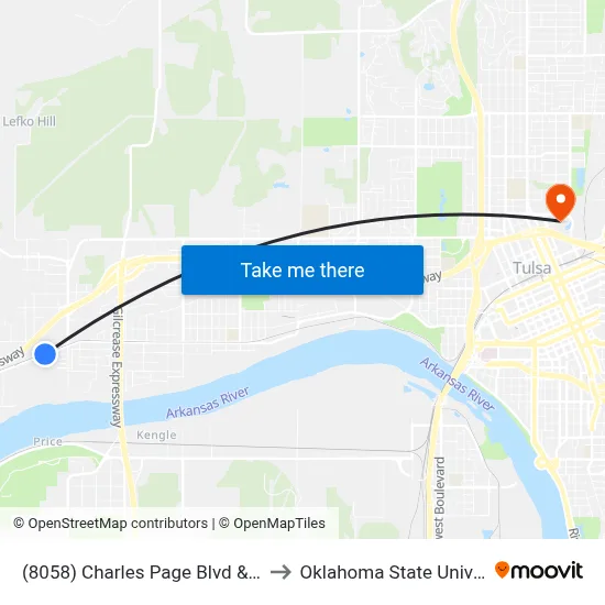 (8058) Charles Page Blvd & 65th W Ave Wb to Oklahoma State University - Tulsa map