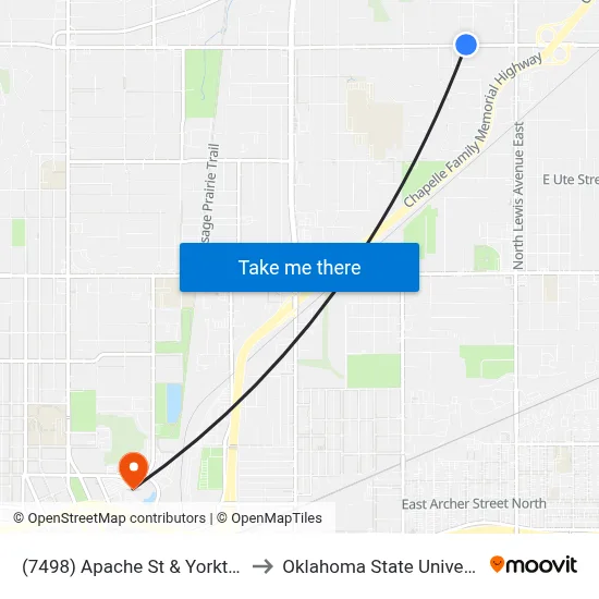 (7498) Apache St & Yorktown Ave Wb to Oklahoma State University - Tulsa map
