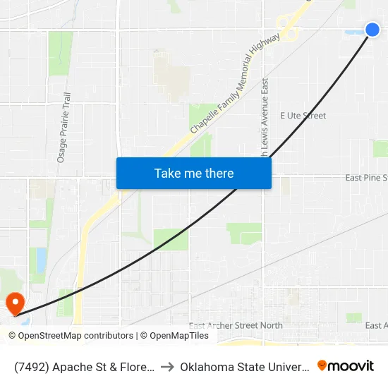 (7492) Apache St & Florence Ave Eb to Oklahoma State University - Tulsa map