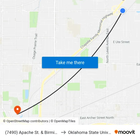 (7490) Apache St. & Birmingham Ave. Eb to Oklahoma State University - Tulsa map