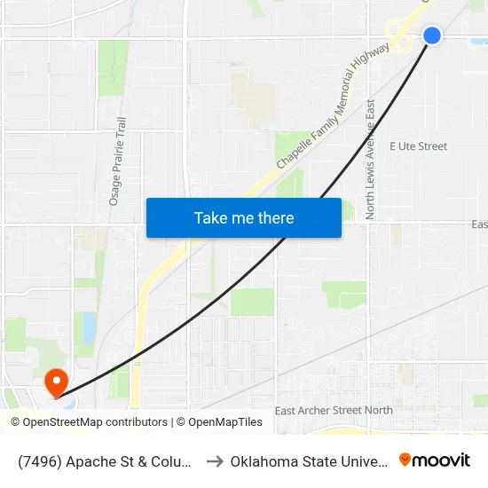 (7496) Apache St & Columbia Ave Wb to Oklahoma State University - Tulsa map