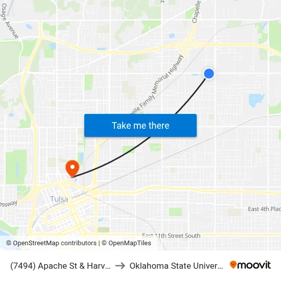 (7494) Apache St & Harvard Ave Eb to Oklahoma State University - Tulsa map