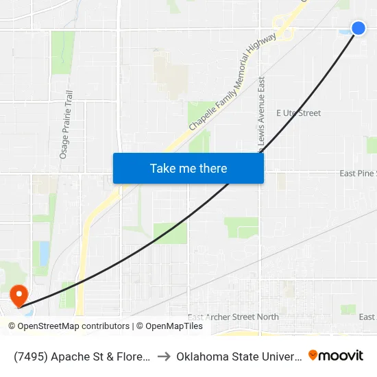 (7495) Apache St & Florence Ave Wb to Oklahoma State University - Tulsa map