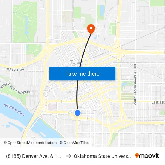 (8185) Denver Ave. & 11th St. Nb to Oklahoma State University - Tulsa map