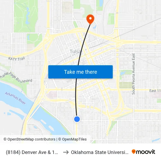 (8184) Denver Ave & 15th St Nb to Oklahoma State University - Tulsa map