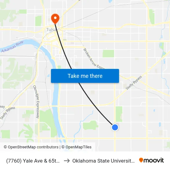 (7760) Yale Ave & 65th St Nb to Oklahoma State University - Tulsa map