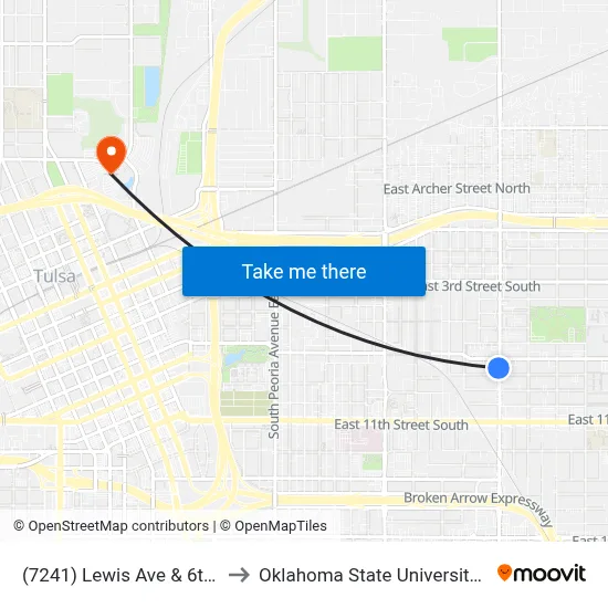 (7241) Lewis Ave & 6th St Sb to Oklahoma State University - Tulsa map