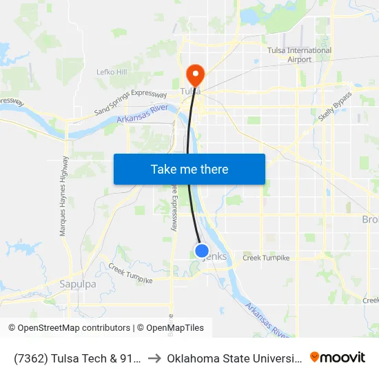 (7362) Tulsa Tech & 91st St Wb to Oklahoma State University - Tulsa map