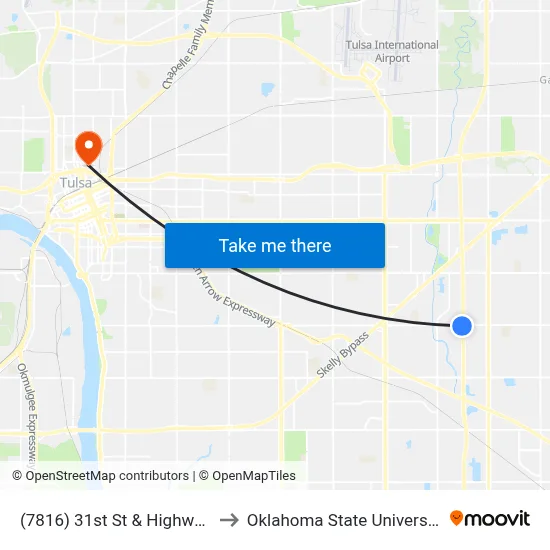 (7816) 31st St & Highway 169 Eb to Oklahoma State University - Tulsa map