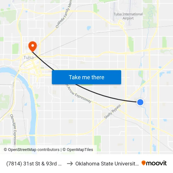 (7814) 31st St & 93rd E Ave Eb to Oklahoma State University - Tulsa map