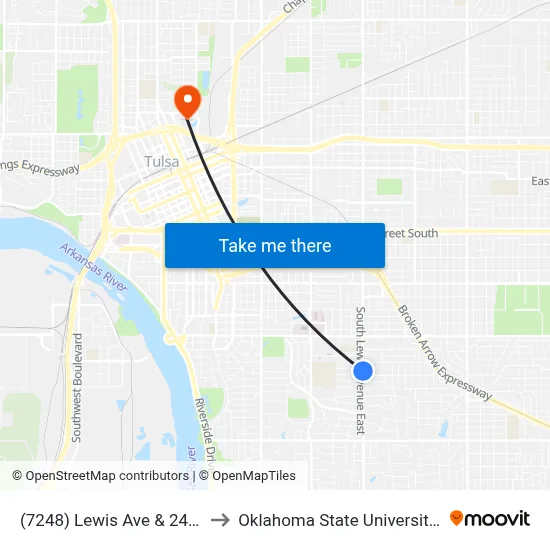 (7248) Lewis Ave & 24th St Sb to Oklahoma State University - Tulsa map