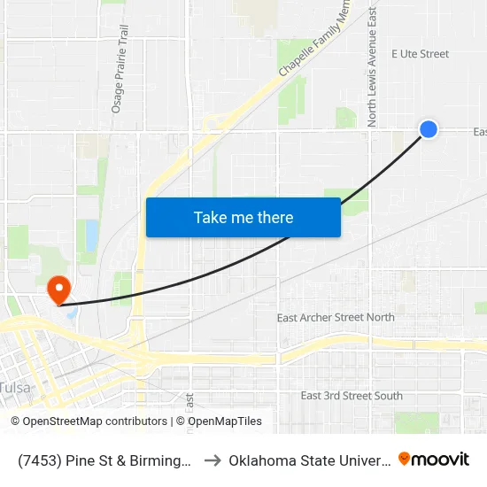 (7453) Pine St & Birmingham Ave Wb to Oklahoma State University - Tulsa map