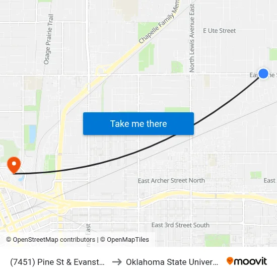 (7451) Pine St & Evanston Ave Wb to Oklahoma State University - Tulsa map