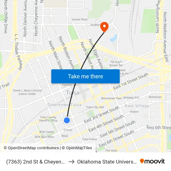 (7363) 2nd St & Cheyenne Ave Eb to Oklahoma State University - Tulsa map