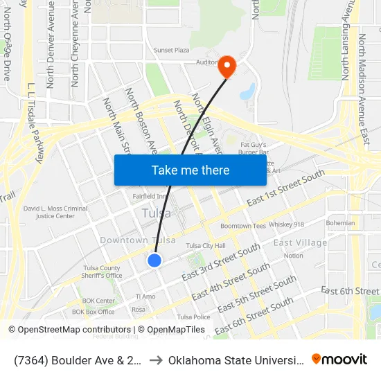 (7364) Boulder Ave & 2nd St Nb to Oklahoma State University - Tulsa map