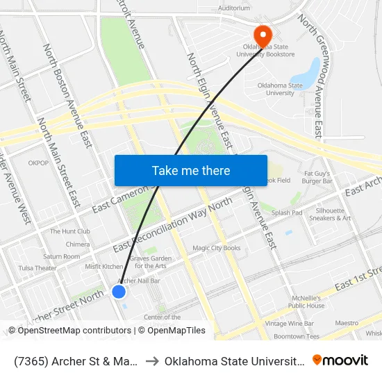 (7365) Archer St & Main St Eb to Oklahoma State University - Tulsa map