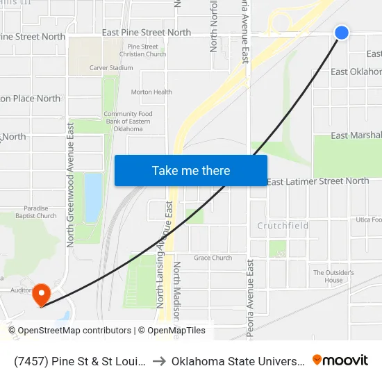 (7457) Pine St & St Louis Ave Wb to Oklahoma State University - Tulsa map