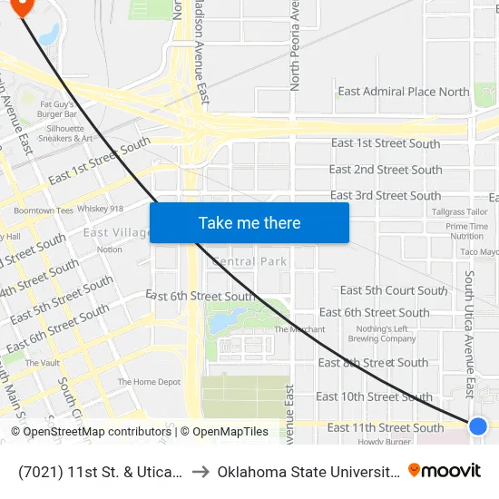 (7021) 11st St. & Utica Ave. Eb to Oklahoma State University - Tulsa map