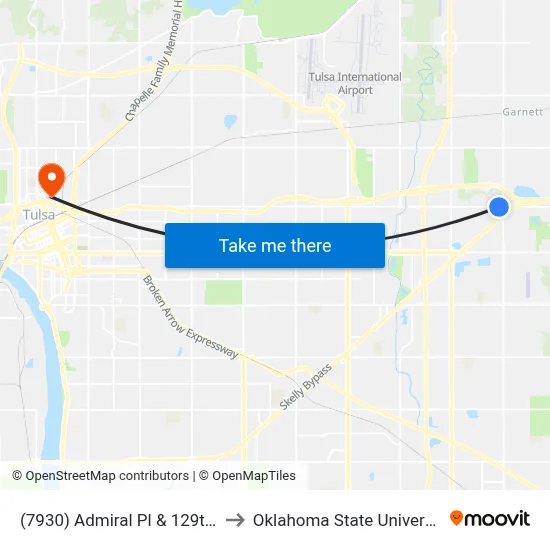 (7930) Admiral Pl & 129th E Ave Eb to Oklahoma State University - Tulsa map