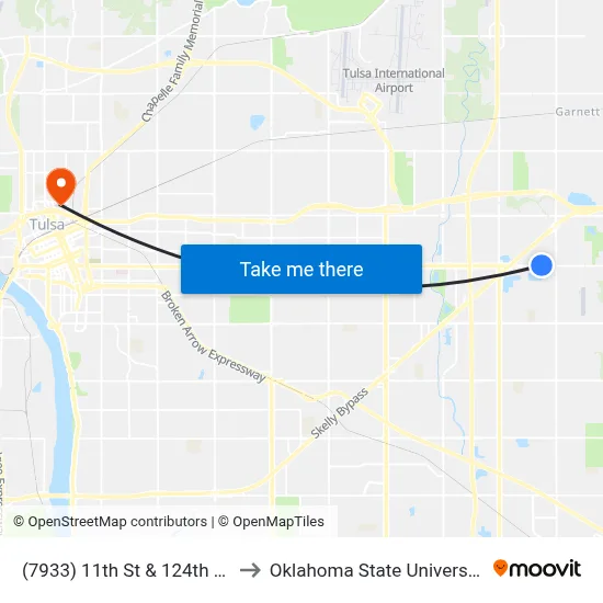 (7933) 11th St & 124th E Ave Wb to Oklahoma State University - Tulsa map
