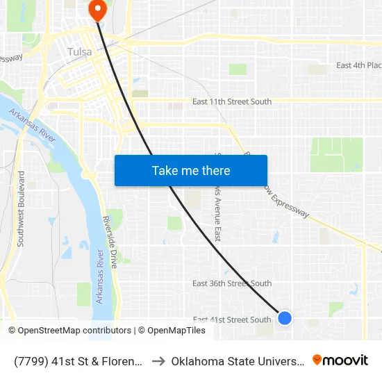 (7799) 41st St & Florence Ave Eb to Oklahoma State University - Tulsa map