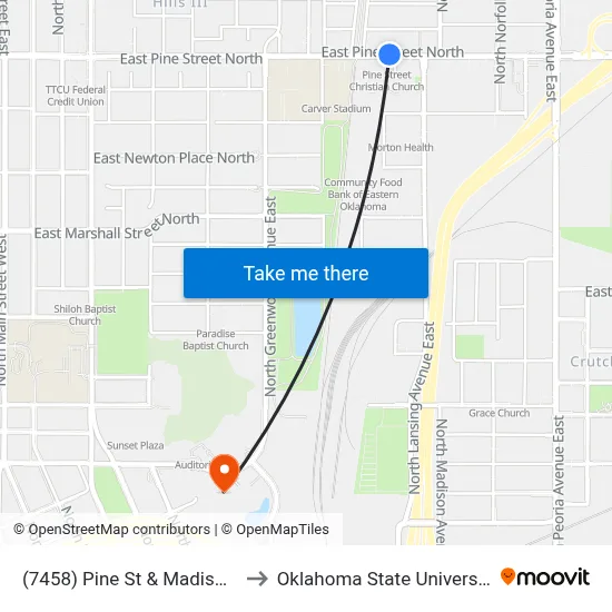 (7458) Pine St & Madison Ave Wb to Oklahoma State University - Tulsa map
