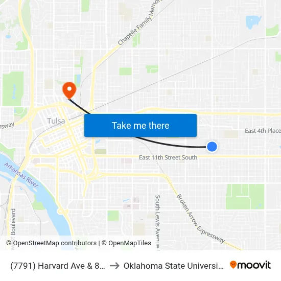 (7791) Harvard Ave & 8th St Nb to Oklahoma State University - Tulsa map