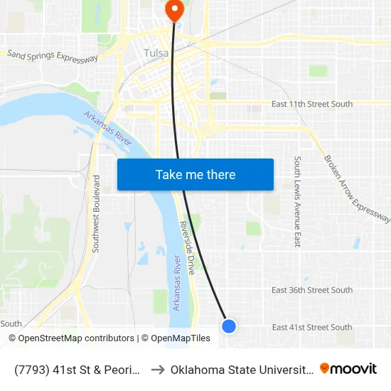 (7793) 41st St & Peoria Ave Eb to Oklahoma State University - Tulsa map