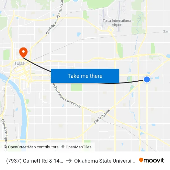 (7937) Garnett Rd & 14th St Sb to Oklahoma State University - Tulsa map