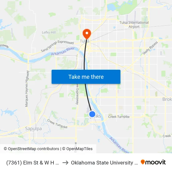 (7361) Elm St & W H St Wb to Oklahoma State University - Tulsa map