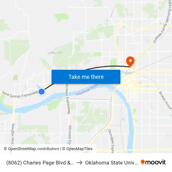 (8062) Charles Page Blvd & 81st W Ave Wb to Oklahoma State University - Tulsa map