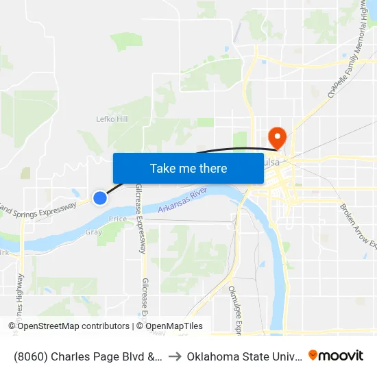 (8060) Charles Page Blvd & 74th W Ave Wb to Oklahoma State University - Tulsa map
