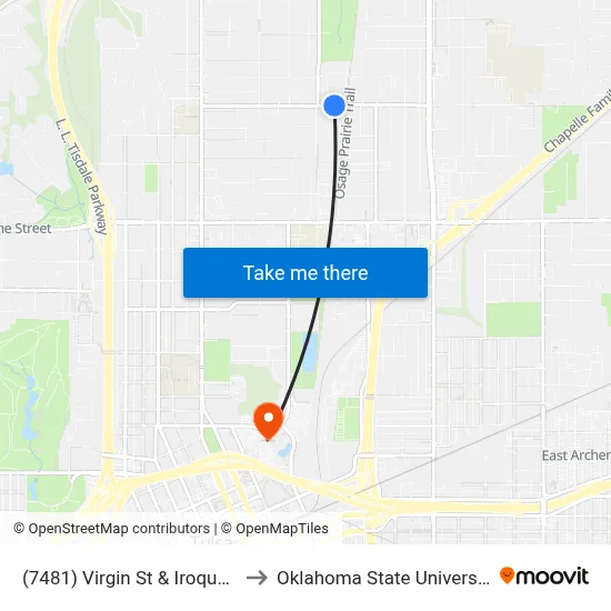(7481) Virgin St & Iroquois Ave Eb to Oklahoma State University - Tulsa map