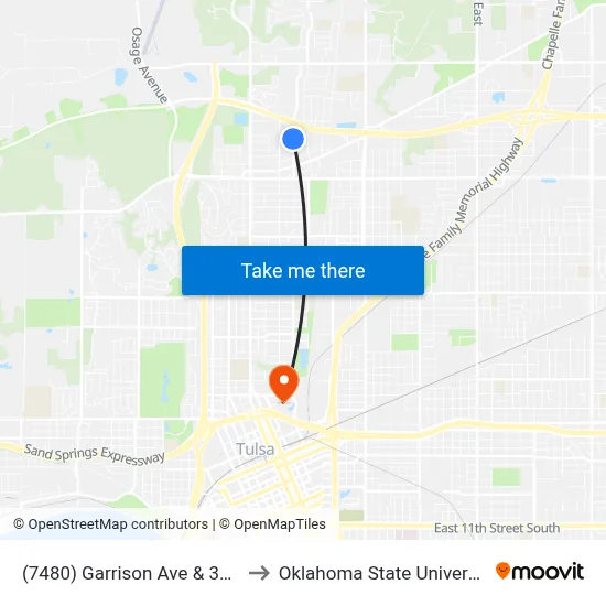 (7480) Garrison Ave & 30th St N Sb to Oklahoma State University - Tulsa map