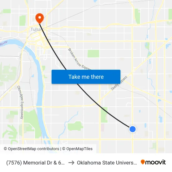 (7576) Memorial Dr & 65th St Nb to Oklahoma State University - Tulsa map