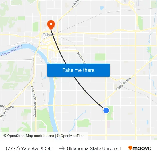 (7777) Yale Ave & 54th St Nb to Oklahoma State University - Tulsa map