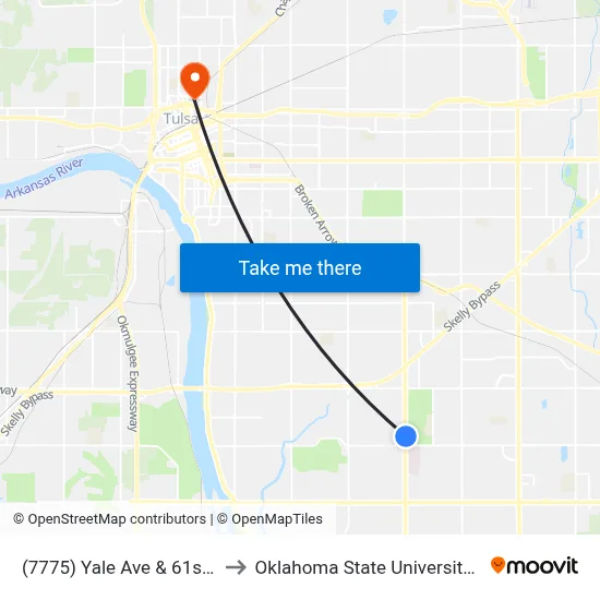 (7775) Yale Ave & 61st St Nb to Oklahoma State University - Tulsa map