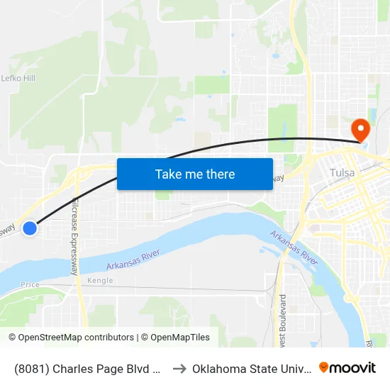(8081) Charles Page Blvd & 65th W Ave Eb to Oklahoma State University - Tulsa map