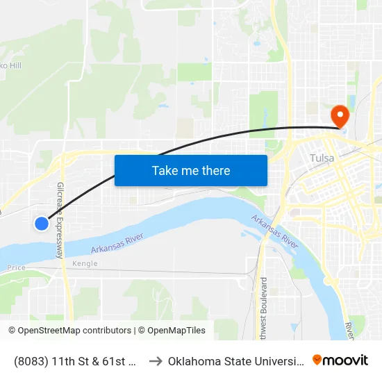 (8083) 11th St & 61st W Ave Eb to Oklahoma State University - Tulsa map