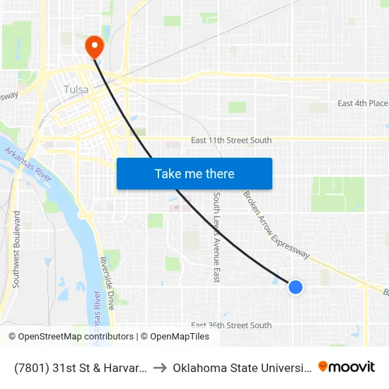 (7801) 31st St & Harvard Ave Eb to Oklahoma State University - Tulsa map