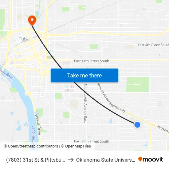 (7803) 31st St & Pittsburg Ave Eb to Oklahoma State University - Tulsa map