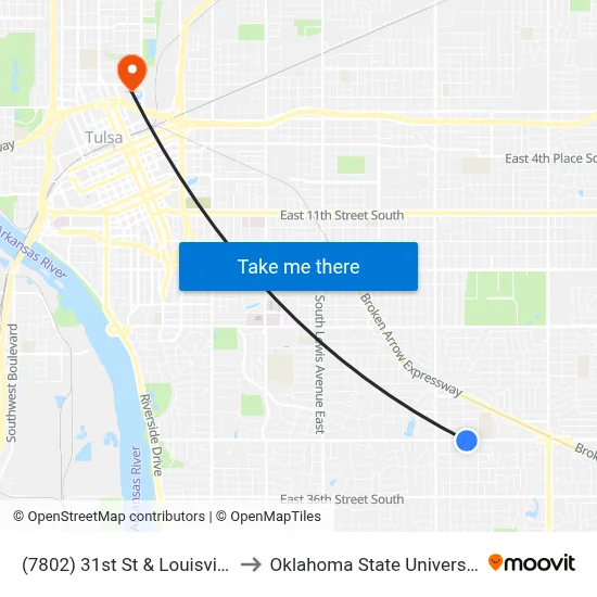 (7802) 31st St & Louisville Ave Eb to Oklahoma State University - Tulsa map