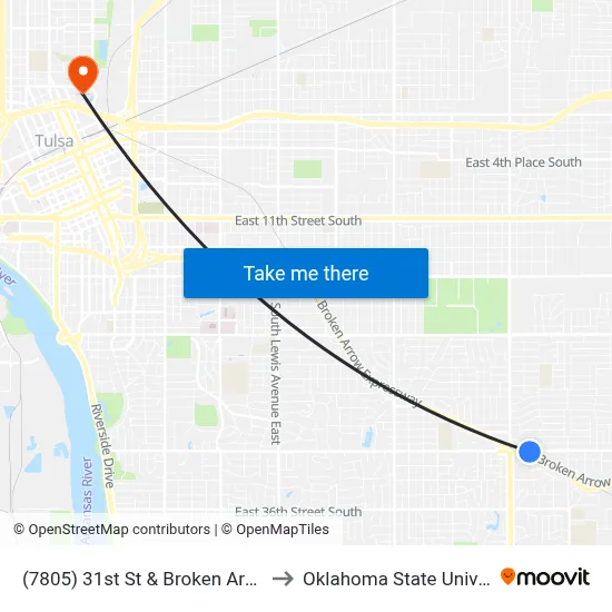 (7805) 31st St & Broken Arrow Expressway to Oklahoma State University - Tulsa map