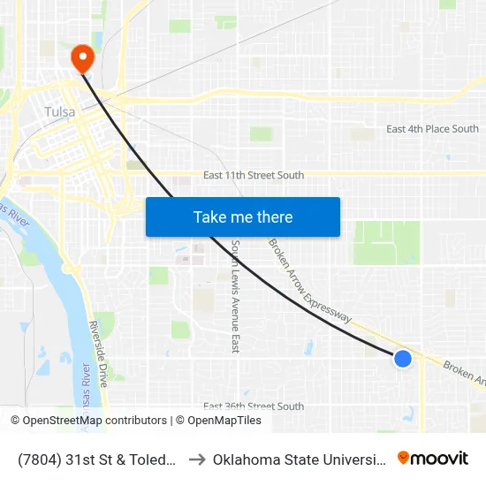 (7804) 31st St & Toledo Ave Eb to Oklahoma State University - Tulsa map
