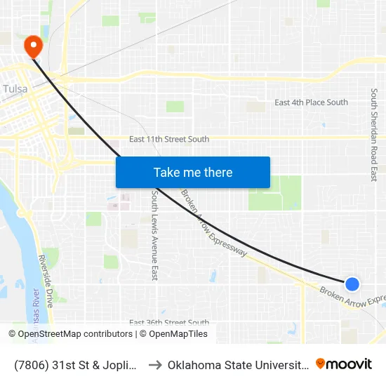 (7806) 31st St & Joplin Ave Eb to Oklahoma State University - Tulsa map