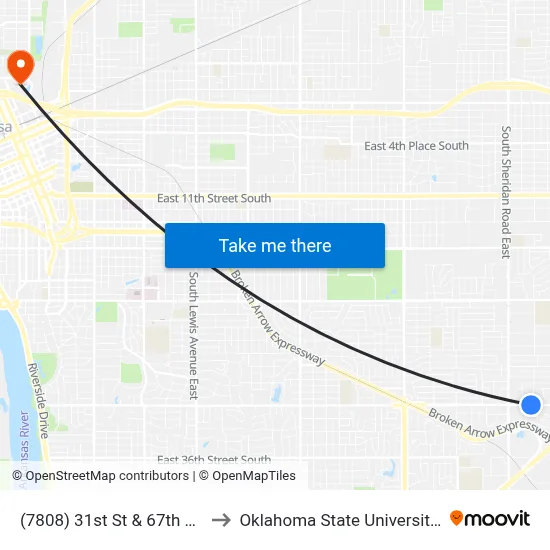 (7808) 31st St & 67th E Ave Eb to Oklahoma State University - Tulsa map