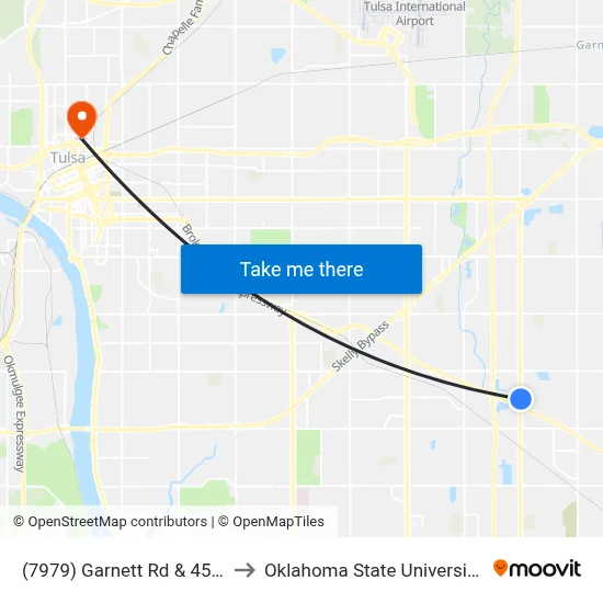(7979) Garnett Rd & 45th St Nb to Oklahoma State University - Tulsa map