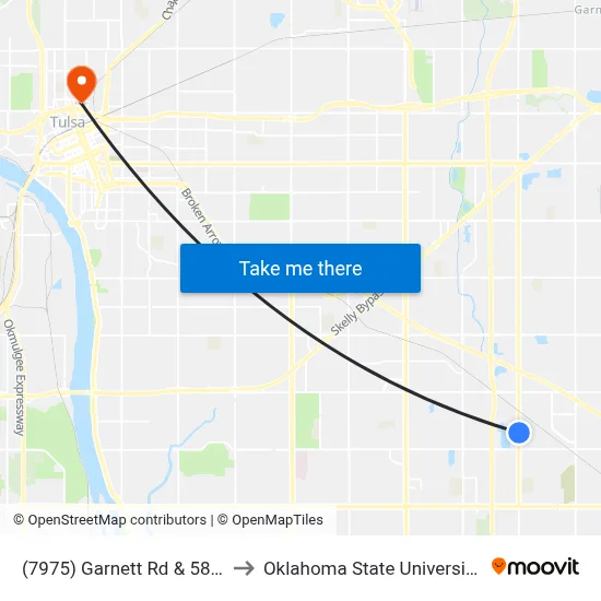 (7975) Garnett Rd & 58th St Nb to Oklahoma State University - Tulsa map