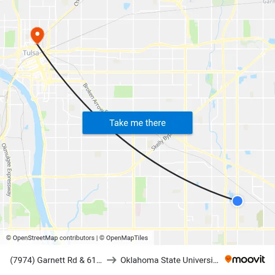 (7974) Garnett Rd & 61st St Nb to Oklahoma State University - Tulsa map